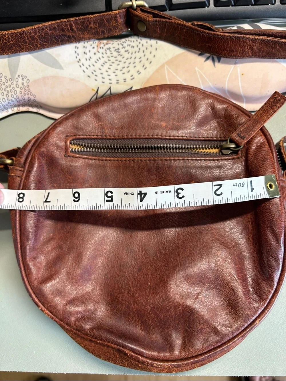Handcrafted Round Brown Leather Crossbody Bag
